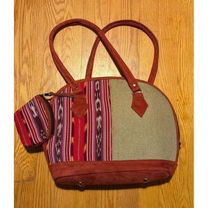 Native Print Cloth Suede Med Size Purse‎ With Change Pouch